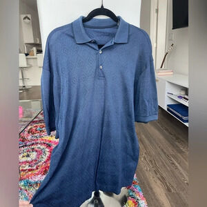 Vintage Handmade Italian In Fiamme Blue Pattern Golf Polo Size M